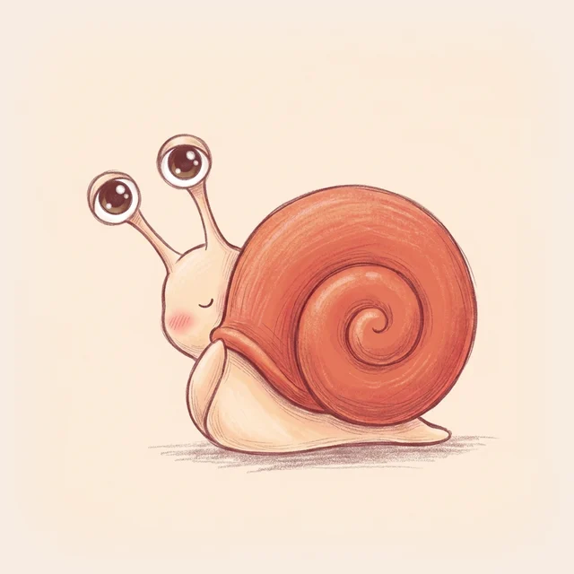 Peek: a curious snail with a red-orange spiral shell