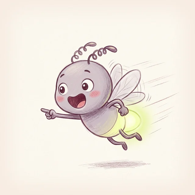 Zip: an excited little firefly zooming along with a glowing tail